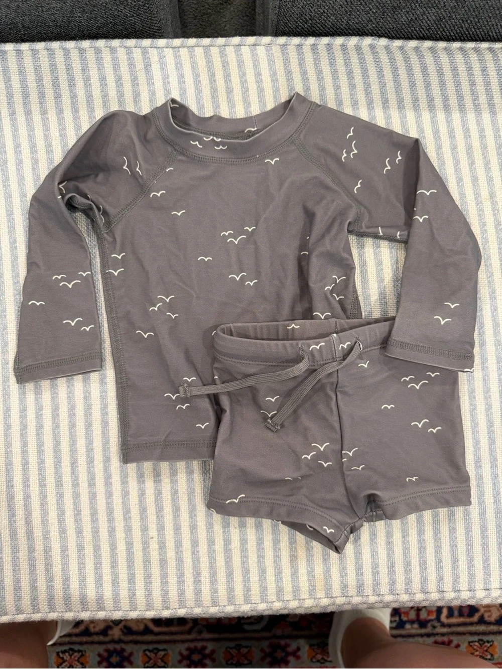 Rylee + Cru, Long Sleeve Swim Set in Charcoal with Seagull Print, Size 3-6m